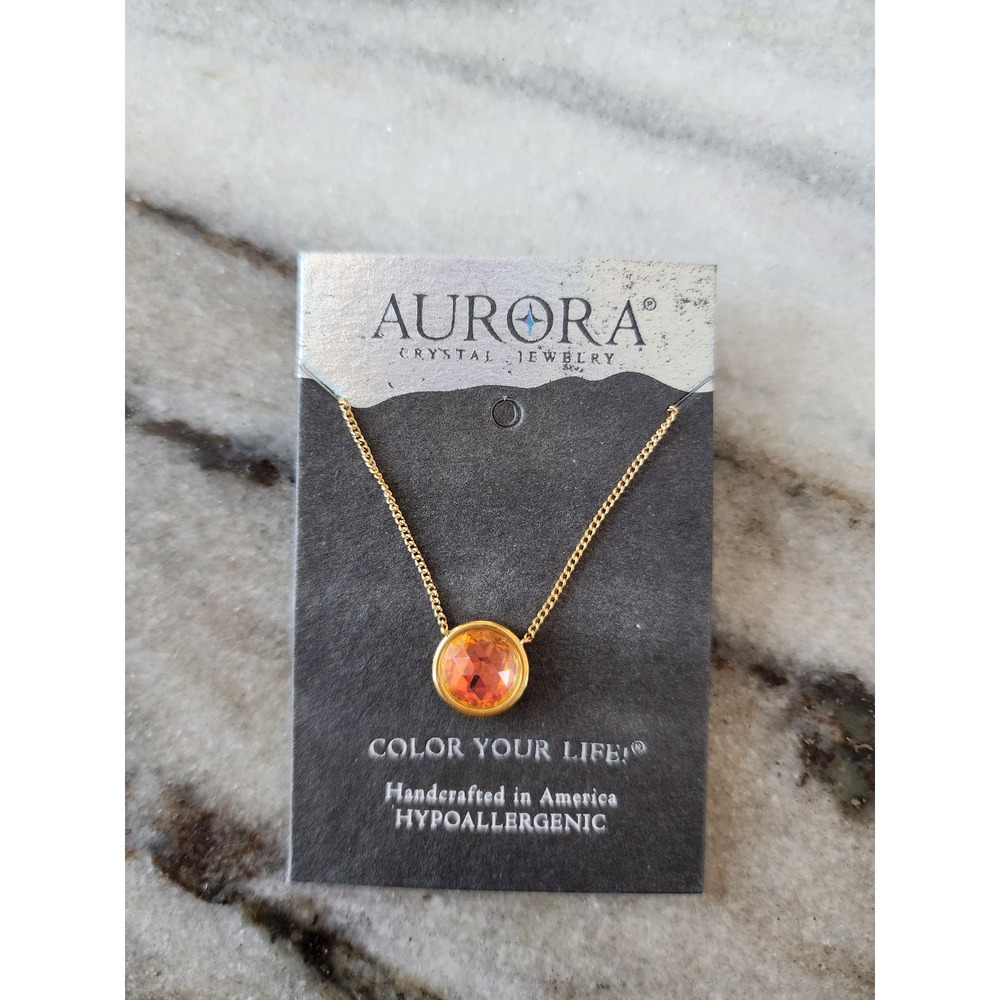 Aurora Crystal Prism-Layered Color Changing Gold Tone Necklace Orange Gemstone‎